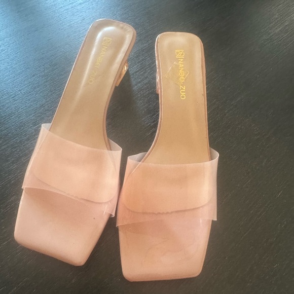 Clear Pink Heel Slide Sandals with Jewel Accent - Picture 2 of 5